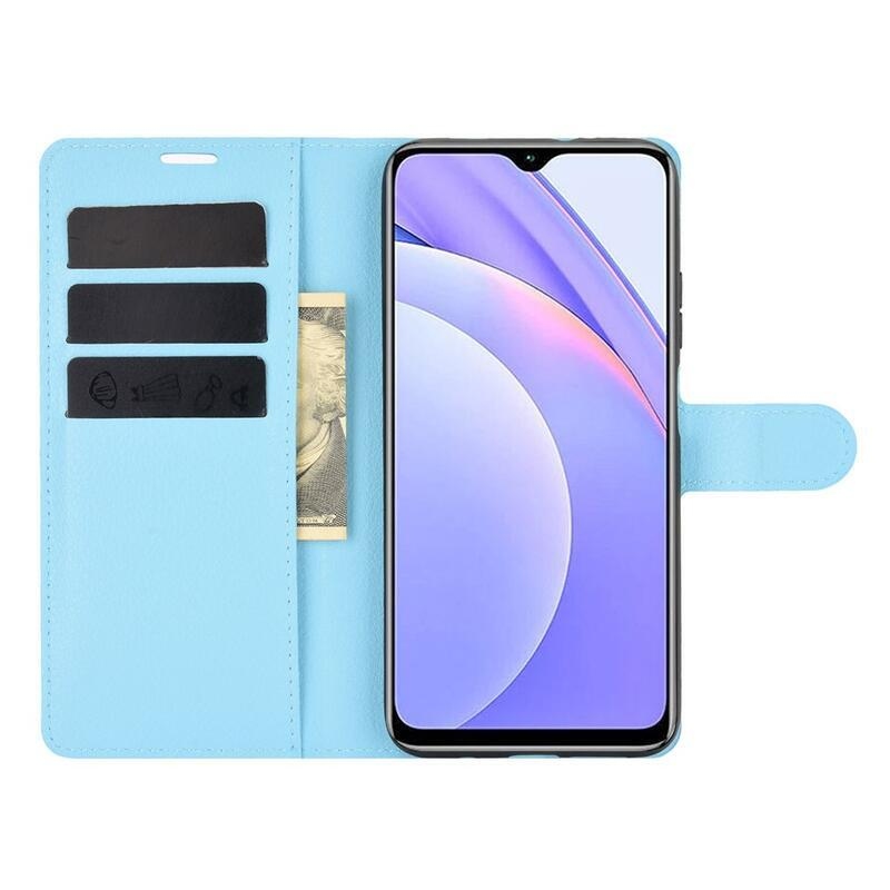 Litchi PU kožené peněženkové puzdro na mobil Xiaomi Redmi 9T/Poco M3 - modré