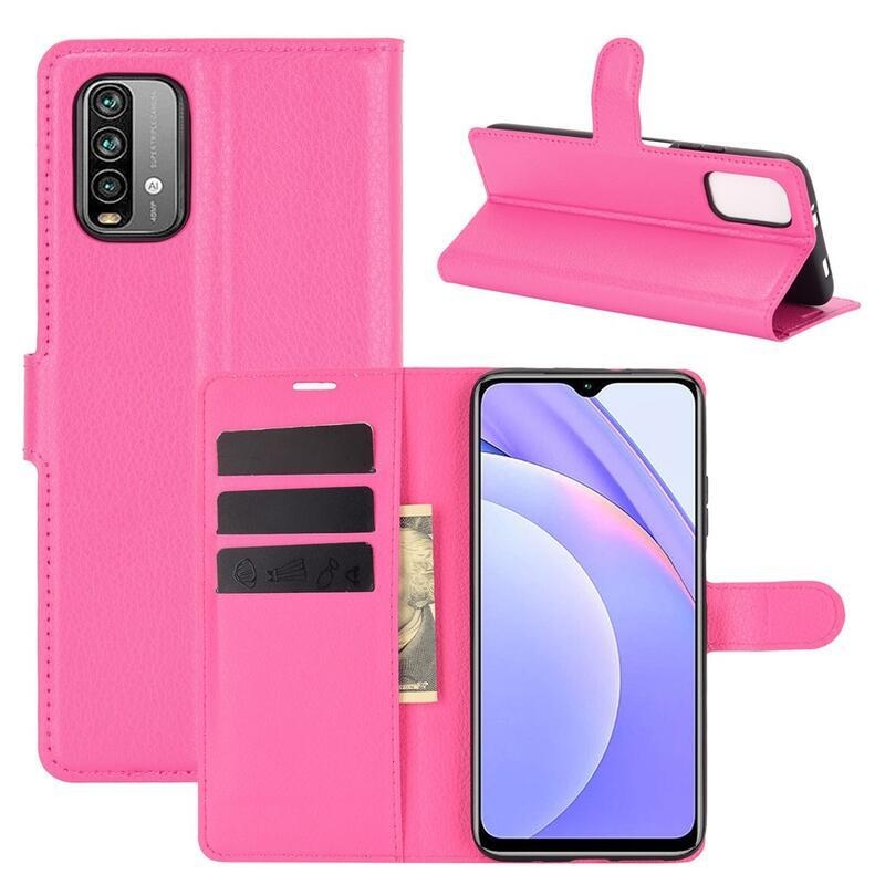 Litchi PU kožené peněženkové puzdro na mobil Xiaomi Redmi 9T/Poco M3 - rose