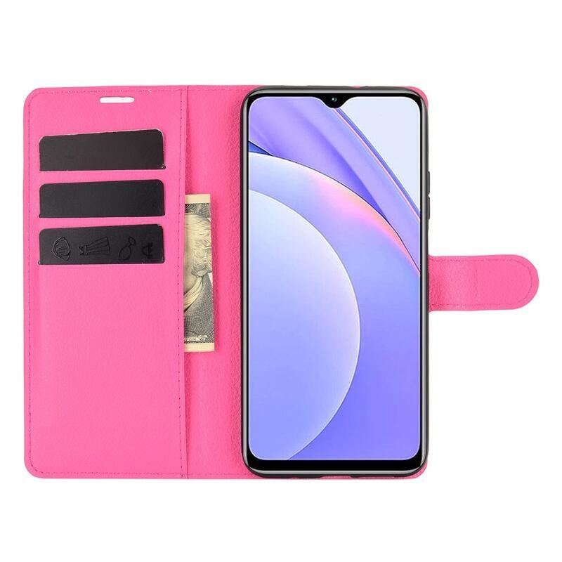 Litchi PU kožené peněženkové puzdro na mobil Xiaomi Redmi 9T/Poco M3 - rose