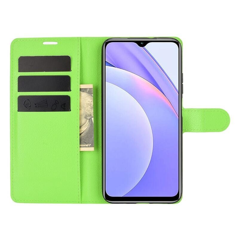 Litchi PU kožené peněženkové puzdro na mobil Xiaomi Redmi 9T/Poco M3 - zelené