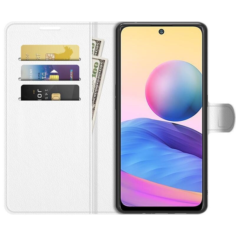 Litchi PU kožené peněženkové puzdro na mobil Xiaomi Redmi Note 10 5G / Poco M3 Pro 4G / 5G - biele