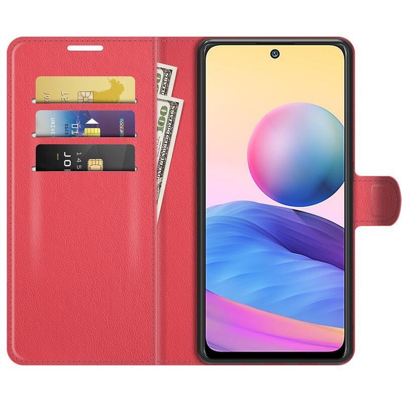 Litchi PU kožené peněženkové puzdro na mobil Xiaomi Redmi Note 10 5G / Poco M3 Pro 4G / 5G - červené