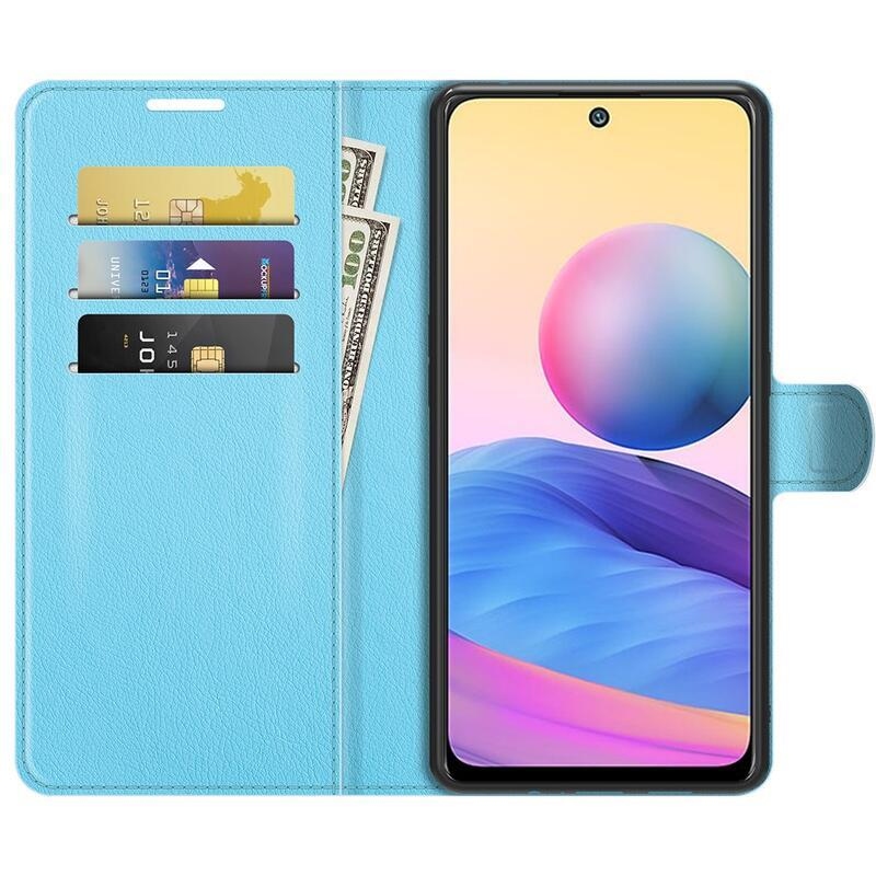 Litchi PU kožené peněženkové puzdro na mobil Xiaomi Redmi Note 10 5G / Poco M3 Pro 4G / 5G - modré