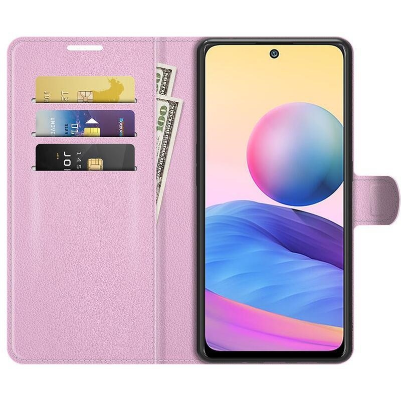 Litchi PU kožené peněženkové puzdro na mobil Xiaomi Redmi Note 10 5G / Poco M3 Pro 4G / 5G - ružové