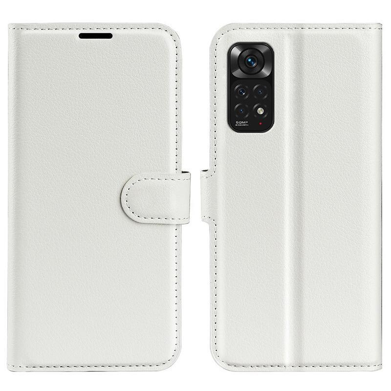 Litchi PU kožené peňaženkové púzdro na mobil Xiaomi Redmi Note 11 4G/Note 11S 4G - biele