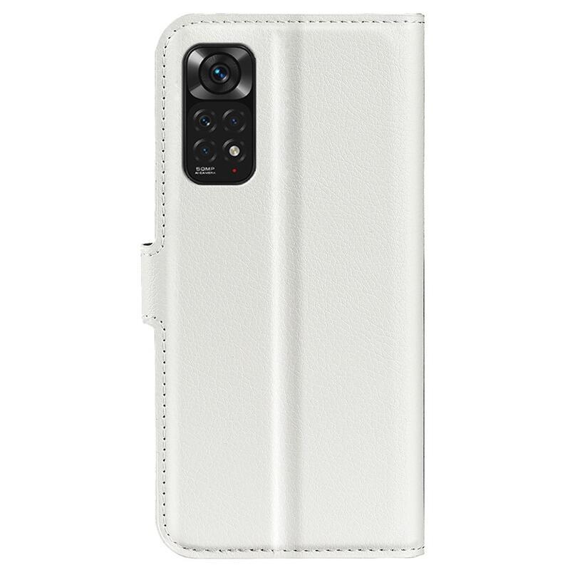 Litchi PU kožené peňaženkové púzdro na mobil Xiaomi Redmi Note 11 4G/Note 11S 4G - biele