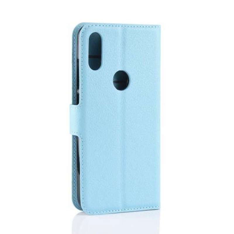 Litchi PU kožené peněženkové puzdro na mobil Xiaomi Redmi Note 7 - modré