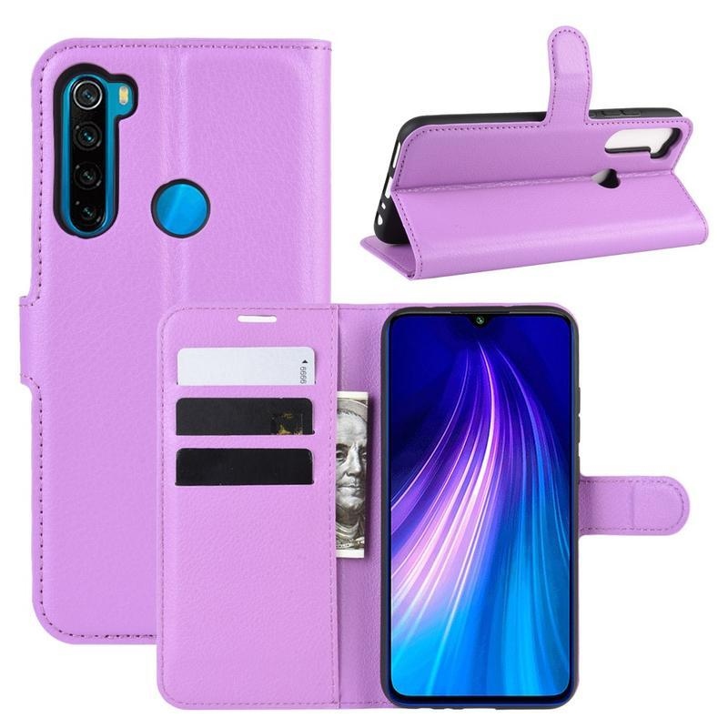 Litchi PU kožené peněženkové puzdro na mobil Xiaomi Redmi Note 8 - fialové