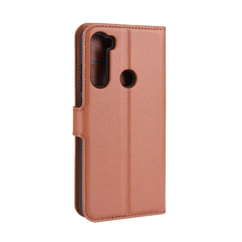 Litchi PU kožené peněženkové puzdro na mobil Xiaomi Redmi Note 8 - hnedé