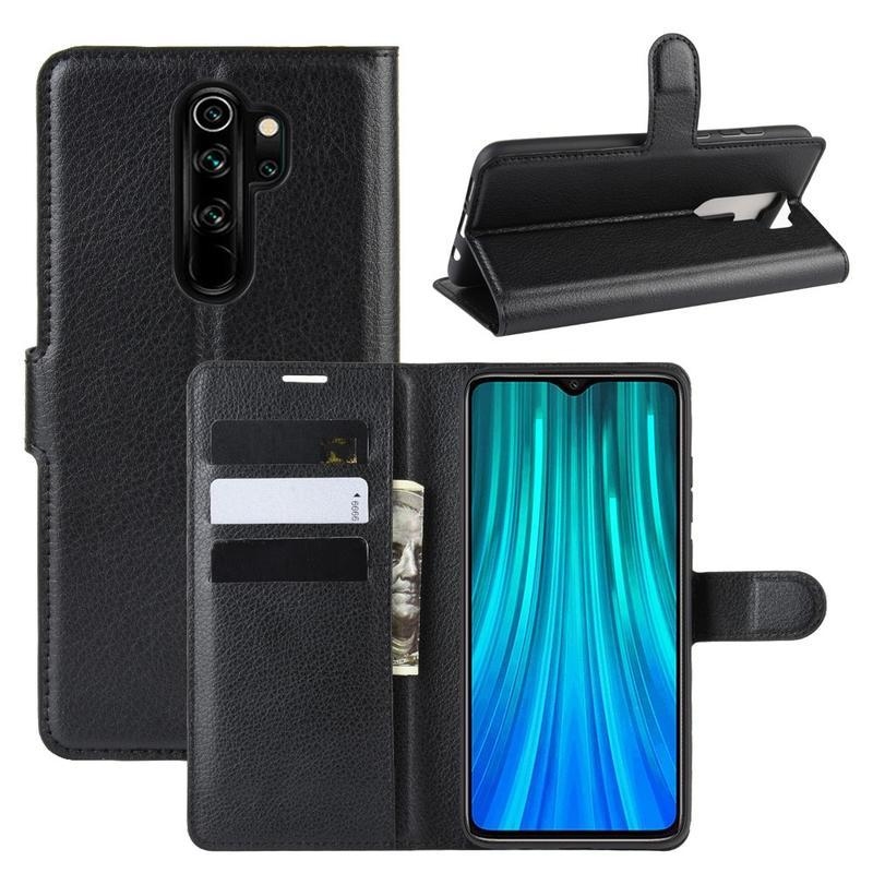 Litchi PU kožené peněženkové puzdro na mobil Xiaomi Redmi Note 8 Pro - čierne