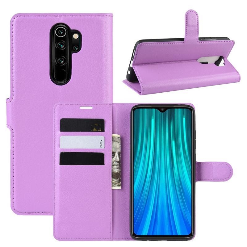 Litchi PU kožené peněženkové puzdro na mobil Xiaomi Redmi Note 8 Pro - fialové