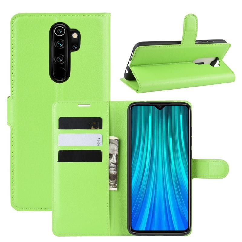 Litchi PU kožené peněženkové puzdro na mobil Xiaomi Redmi Note 8 Pro - zelené