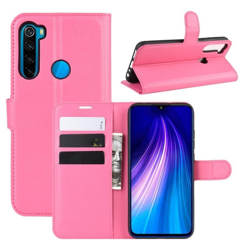 Litchi PU kožené peněženkové puzdro na mobil Xiaomi Redmi Note 8 - rose