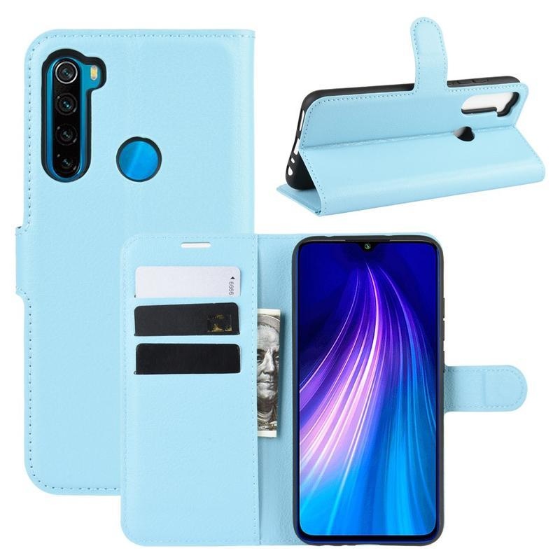 Litchi PU kožené peněženkové puzdro na mobil Xiaomi Redmi Note 8 - svetlomodré