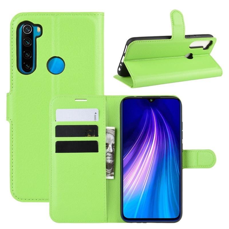 Litchi PU kožené peněženkové puzdro na mobil Xiaomi Redmi Note 8 - zelené