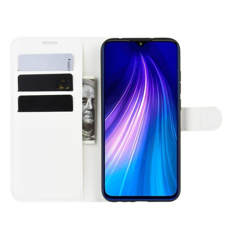 Litchi PU kožené peněženkové puzdro na mobil Xiaomi Redmi Note 8T - biele