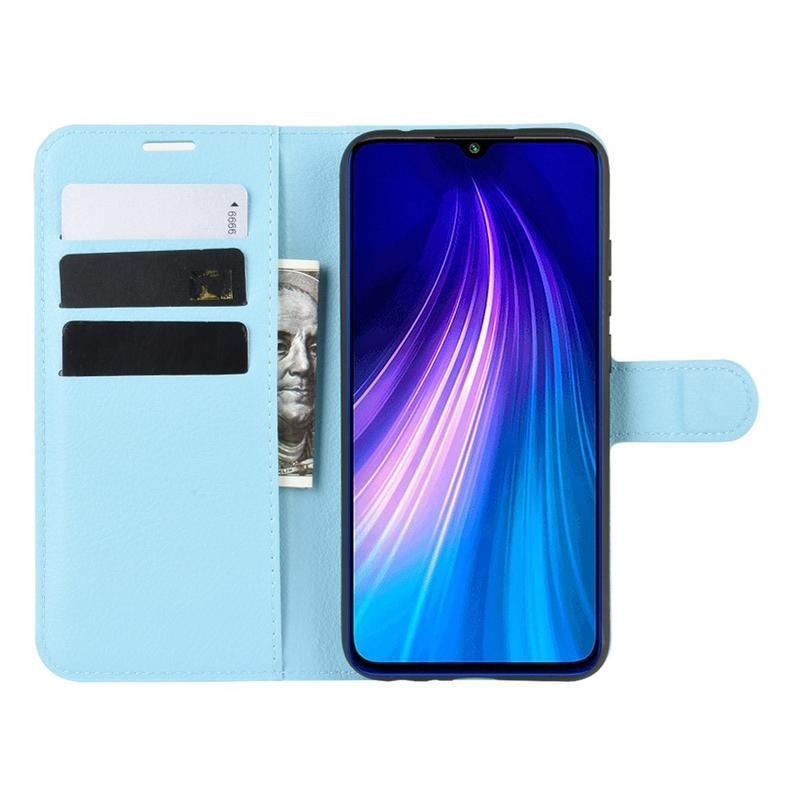 Litchi PU kožené peněženkové puzdro na mobil Xiaomi Redmi Note 8T - modré