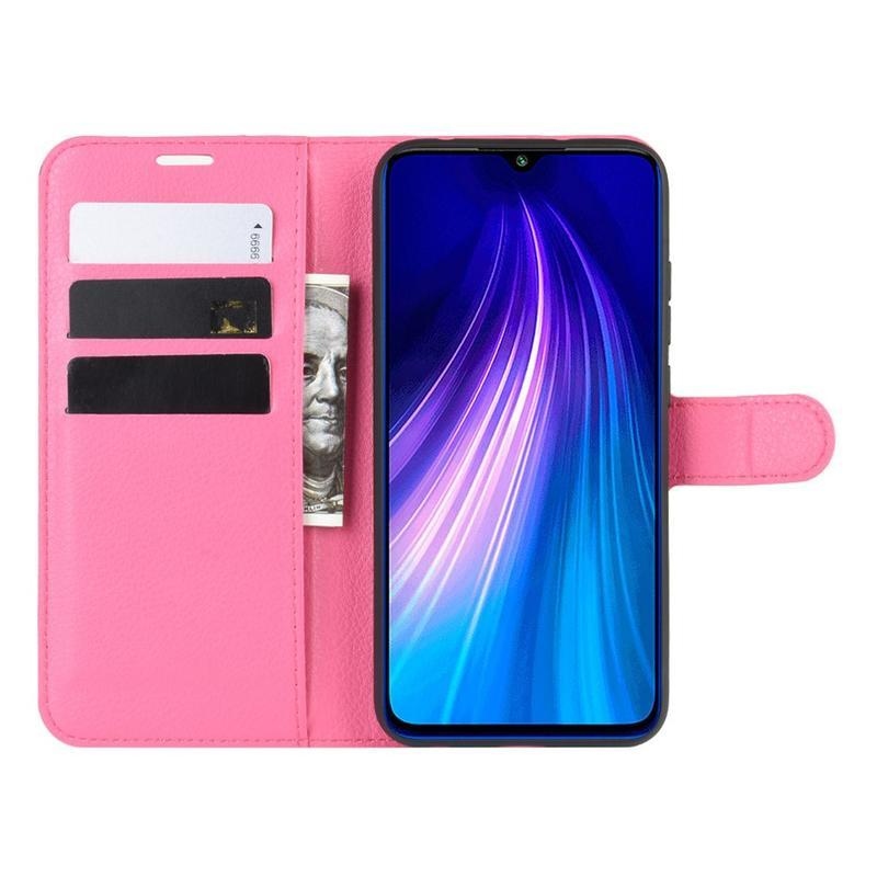 Litchi PU kožené peněženkové puzdro na mobil Xiaomi Redmi Note 8T - rose