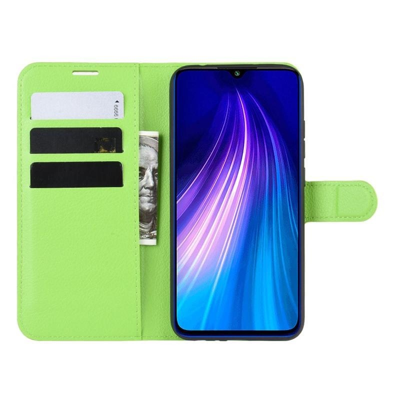 Litchi PU kožené peněženkové puzdro na mobil Xiaomi Redmi Note 8T - zelené