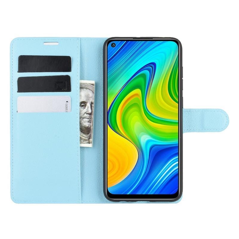 Litchi PU kožené peněženkové puzdro na mobil Xiaomi Redmi Note 9 - modré