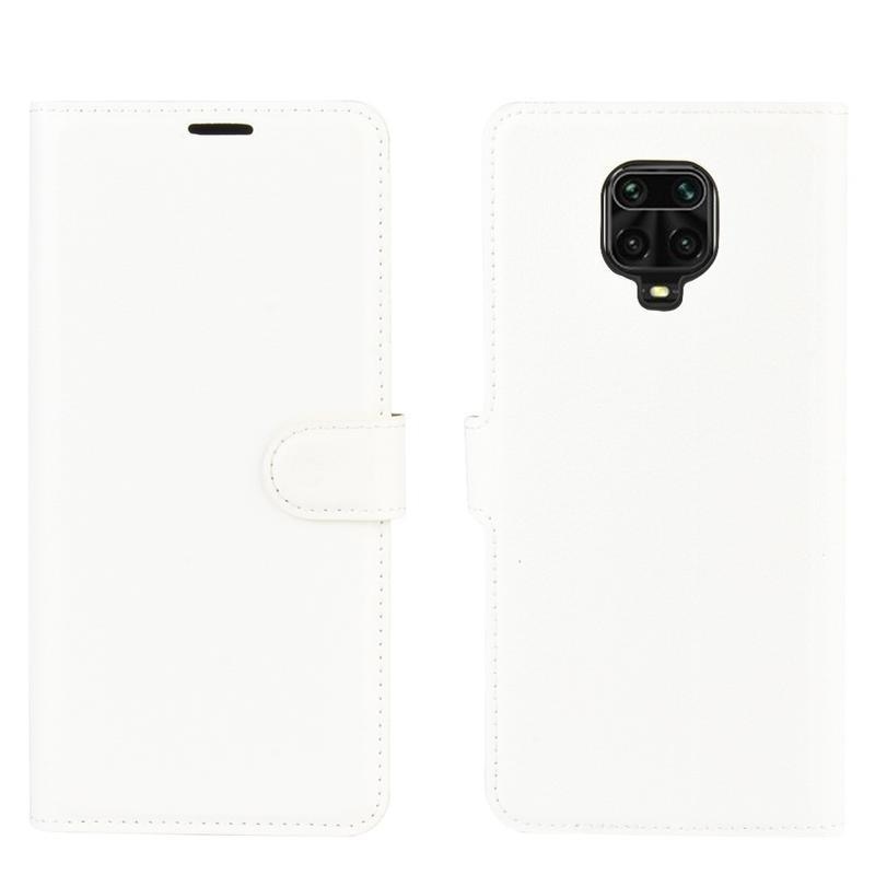 Litchi PU kožené peněženkové puzdro na mobil Xiaomi Redmi Note 9 Pro/Note 9S - biele