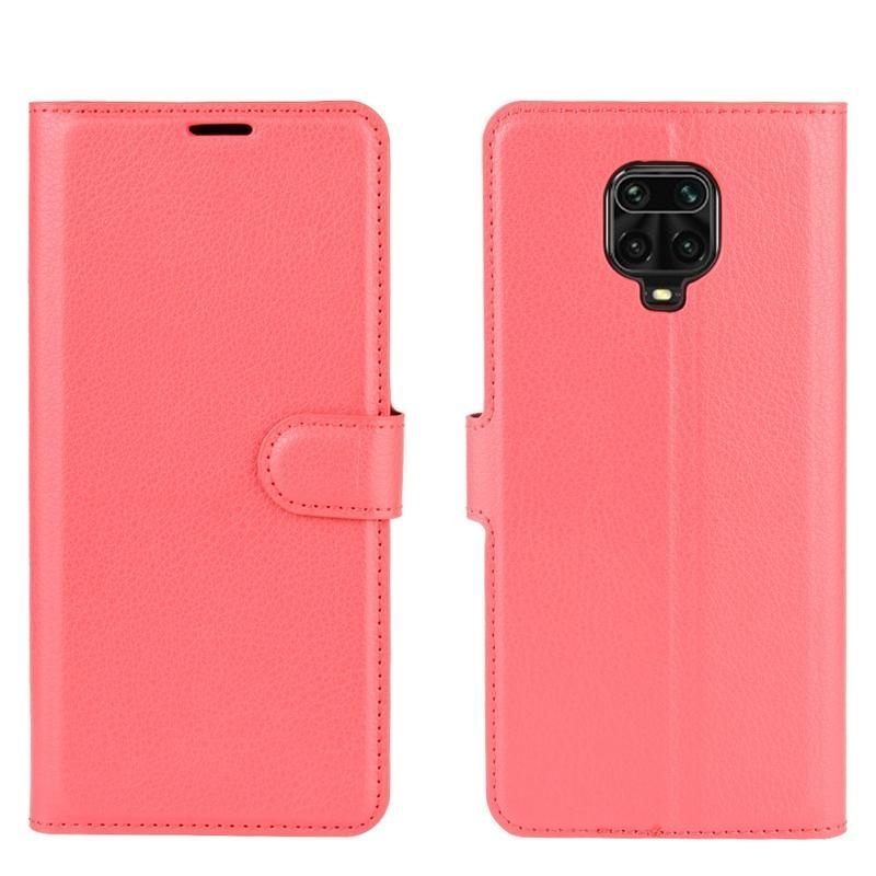 Litchi PU kožené peněženkové puzdro na mobil Xiaomi Redmi Note 9 Pro/Note 9S - červené