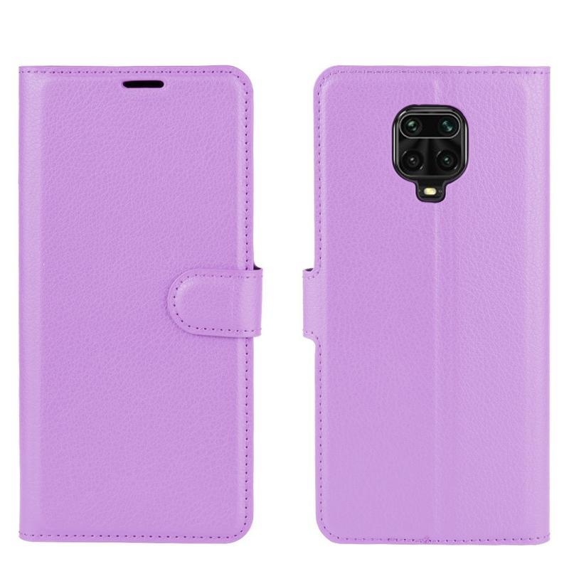 Litchi PU kožené peněženkové puzdro na mobil Xiaomi Redmi Note 9 Pro/Note 9S - fialové