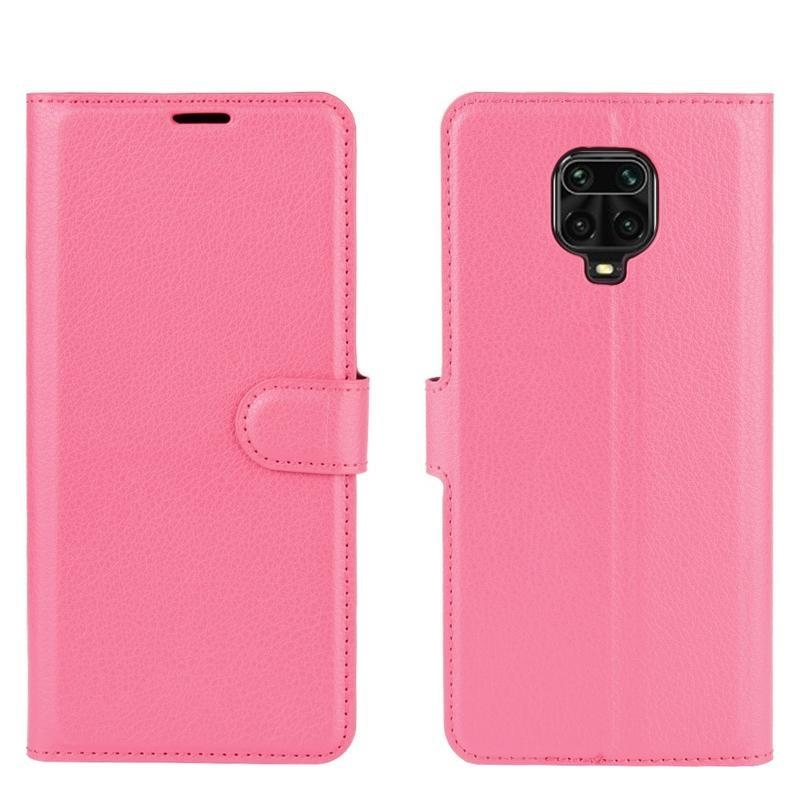 Litchi PU kožené peněženkové puzdro na mobil Xiaomi Redmi Note 9 Pro/Note 9S - rose