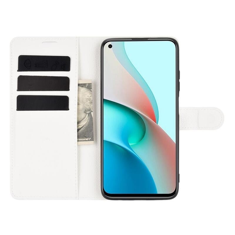 Litchi PU kožené peněženkové puzdro na mobil Xiaomi Redmi Note 9T 5G - biele