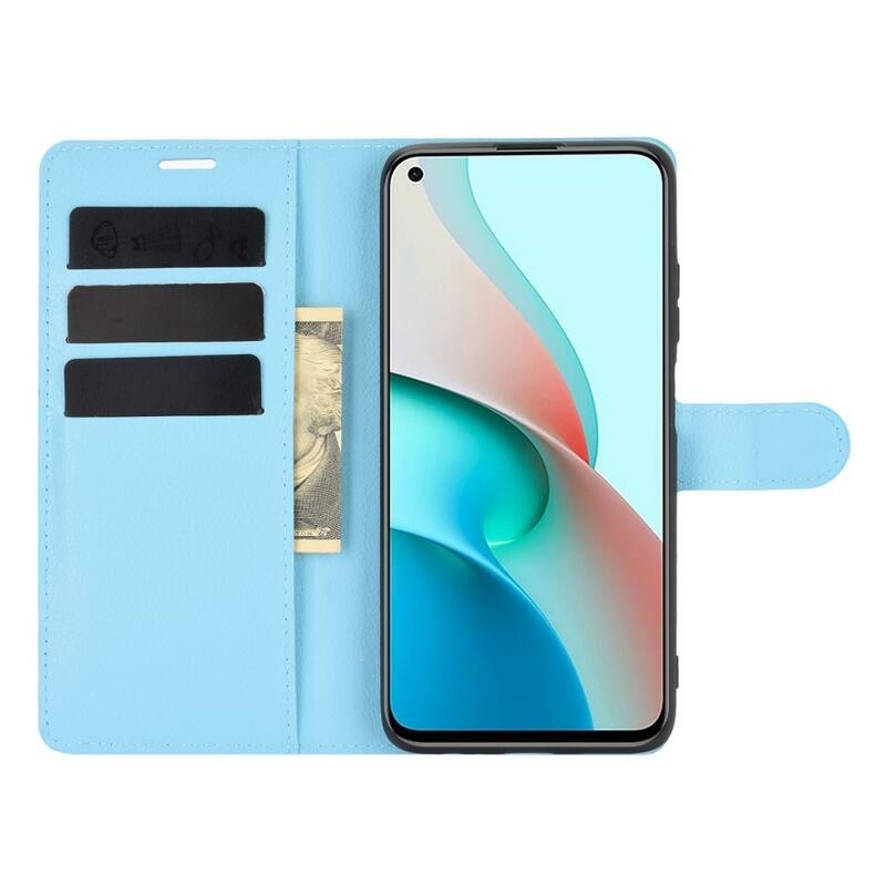 Litchi PU kožené peněženkové puzdro na mobil Xiaomi Redmi Note 9T 5G - modré