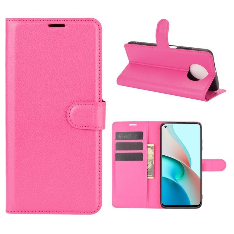 Litchi PU kožené peněženkové puzdro na mobil Xiaomi Redmi Note 9T 5G - rose