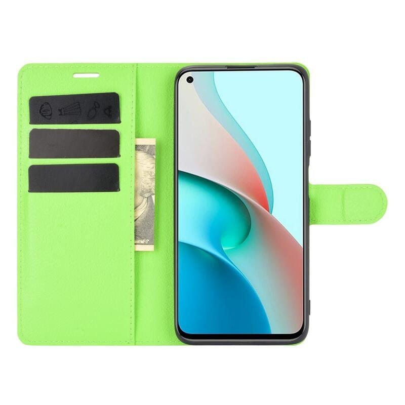 Litchi PU kožené peněženkové puzdro na mobil Xiaomi Redmi Note 9T 5G - zelené