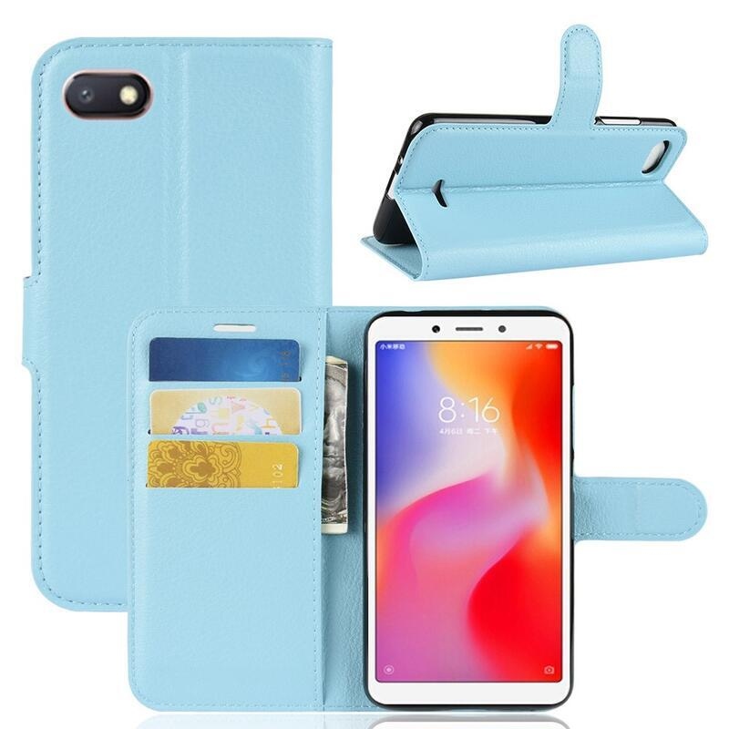 Litchi PU kožené peňaženkové púzdro na telefón Xiaomi Redmi 6A - modré