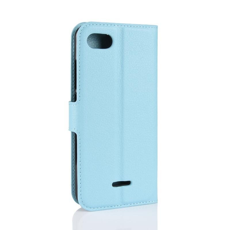 Litchi PU kožené peňaženkové púzdro na telefón Xiaomi Redmi 6A - modré