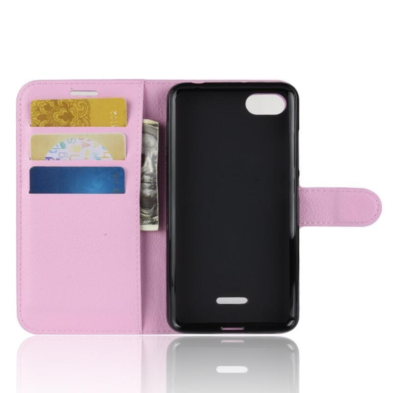 Litchi PU kožené peňaženkové púzdro na telefón Xiaomi Redmi 6A - ružové