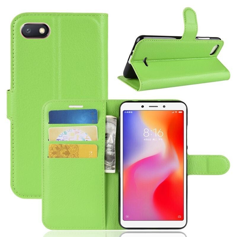 Litchi PU kožené peňaženkové púzdro na telefón Xiaomi Redmi 6A - zelené