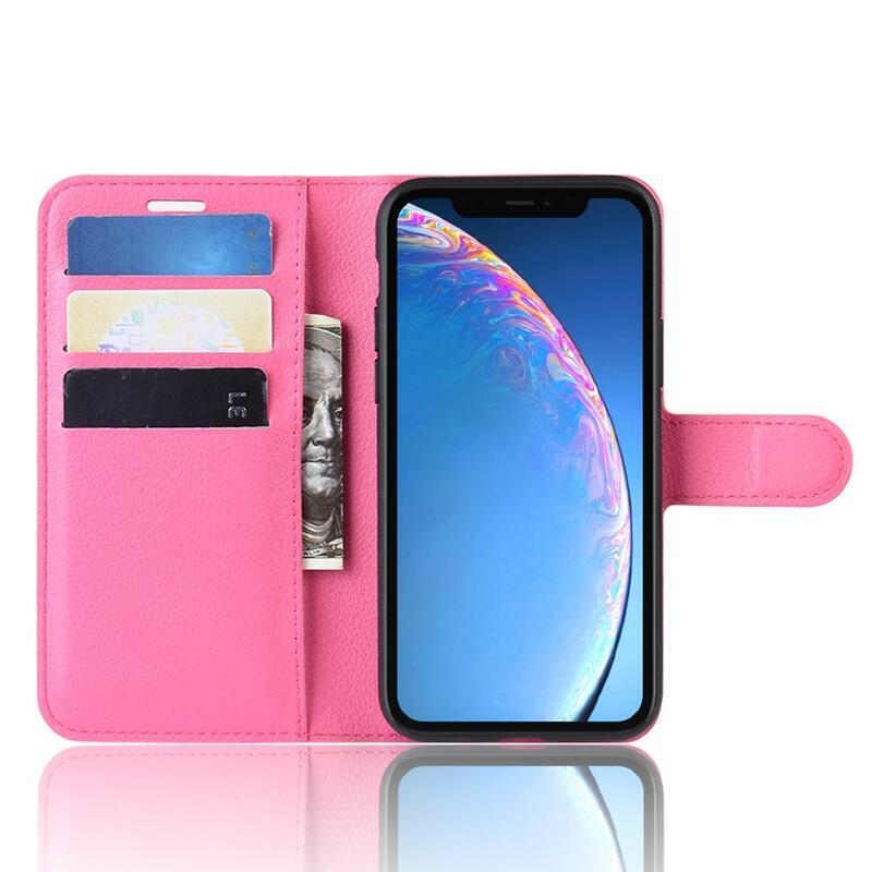 Litchi PU kožené peňaženkové púzdro pre mobil iPhone 11 6.1 - rose