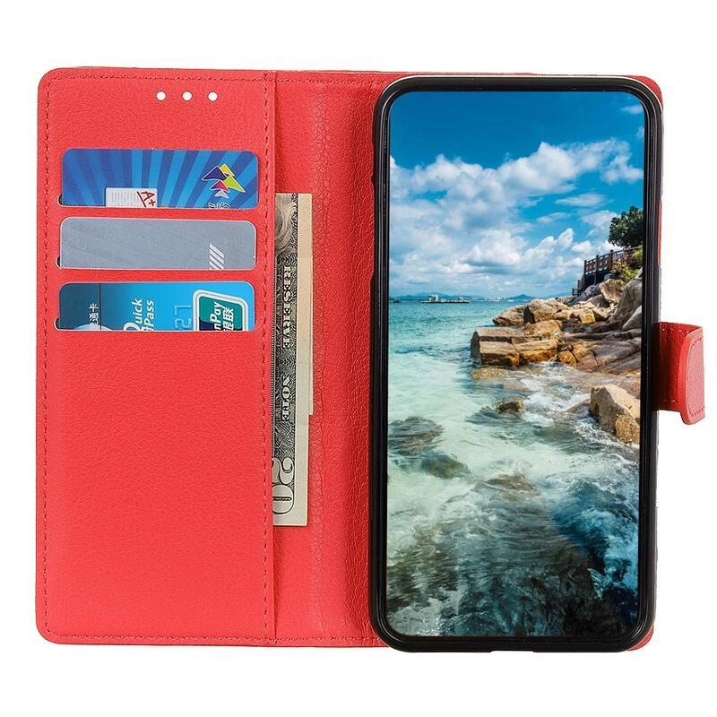 Litchi PU kožené peněženkové puzdro pre mobil Nokia G10 / G20 - červené