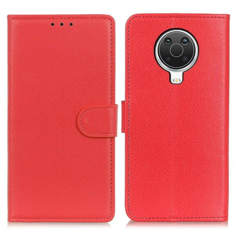 Litchi PU kožené peněženkové puzdro pre mobil Nokia G10 / G20 - červené
