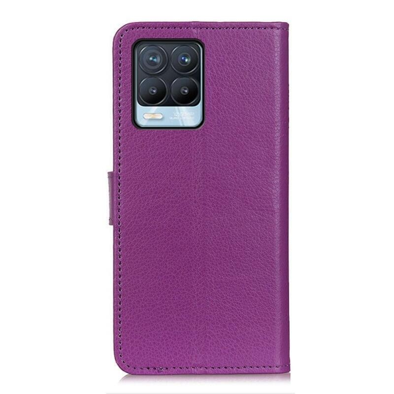 Litchi PU kožené peňaženkové púzdro pre mobil Realme 8/8 Pro - fialové