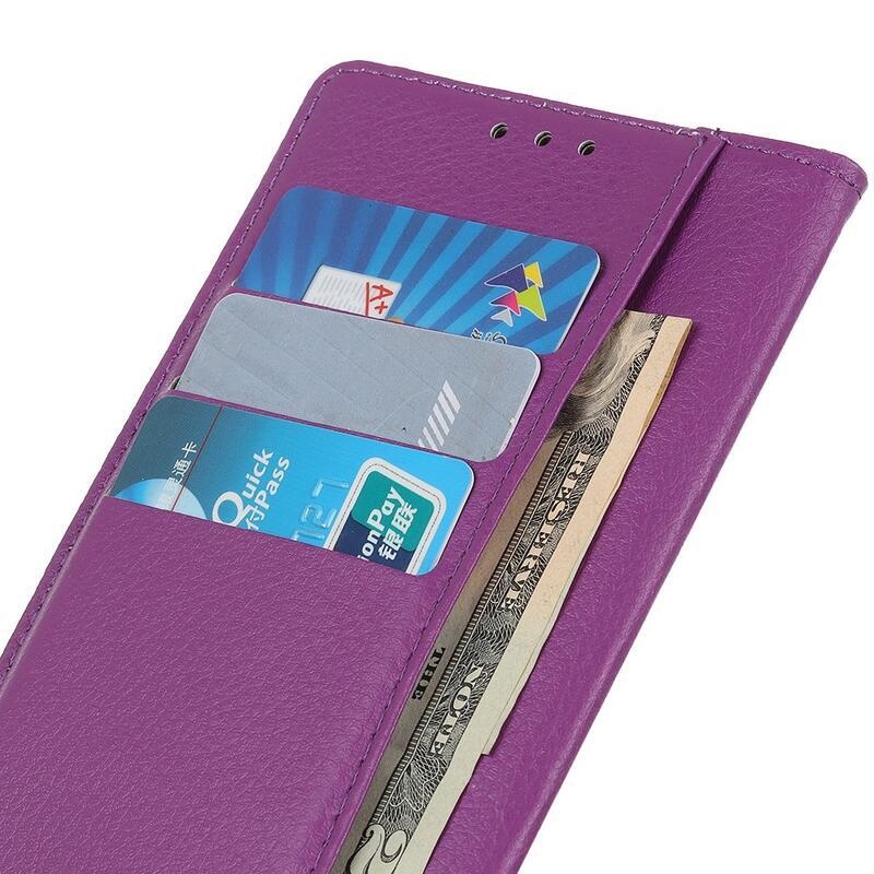 Litchi PU kožené peňaženkové púzdro pre mobil Realme 8/8 Pro - fialové