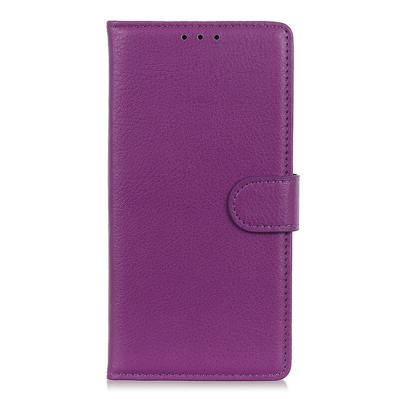 Litchi PU kožené peňaženkové púzdro pre mobil Realme 8/8 Pro - fialové