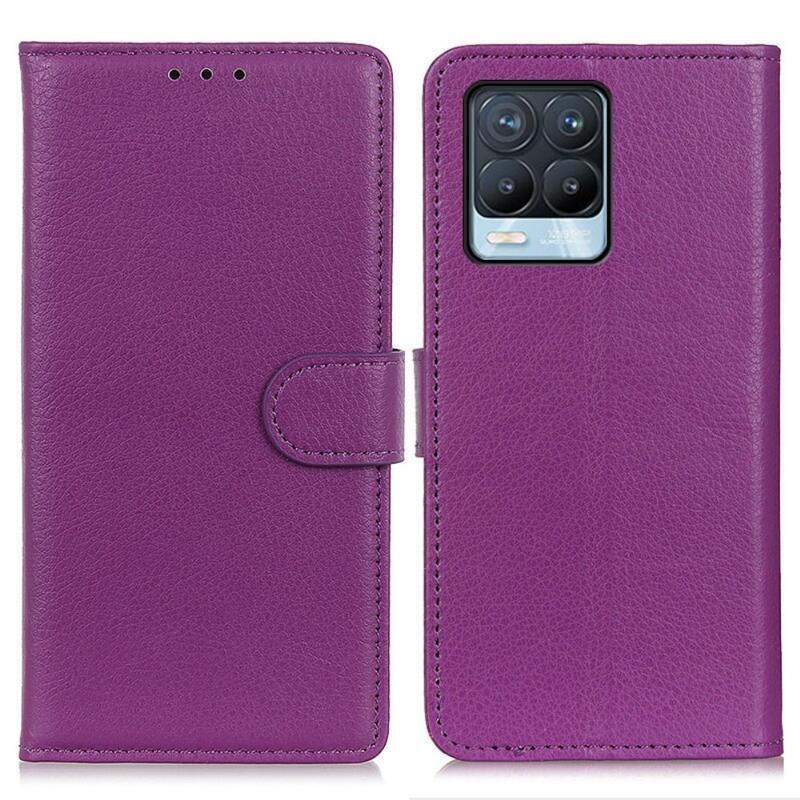 Litchi PU kožené peňaženkové púzdro pre mobil Realme 8/8 Pro - fialové