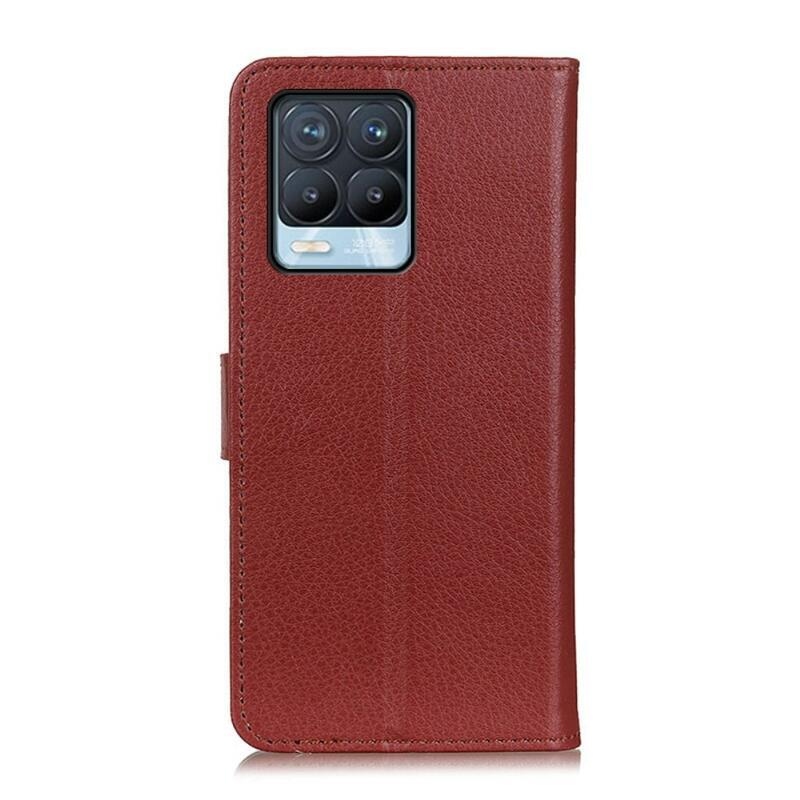 Litchi PU kožené peňaženkové púzdro pre mobil Realme 8/8 Pro - hnedé
