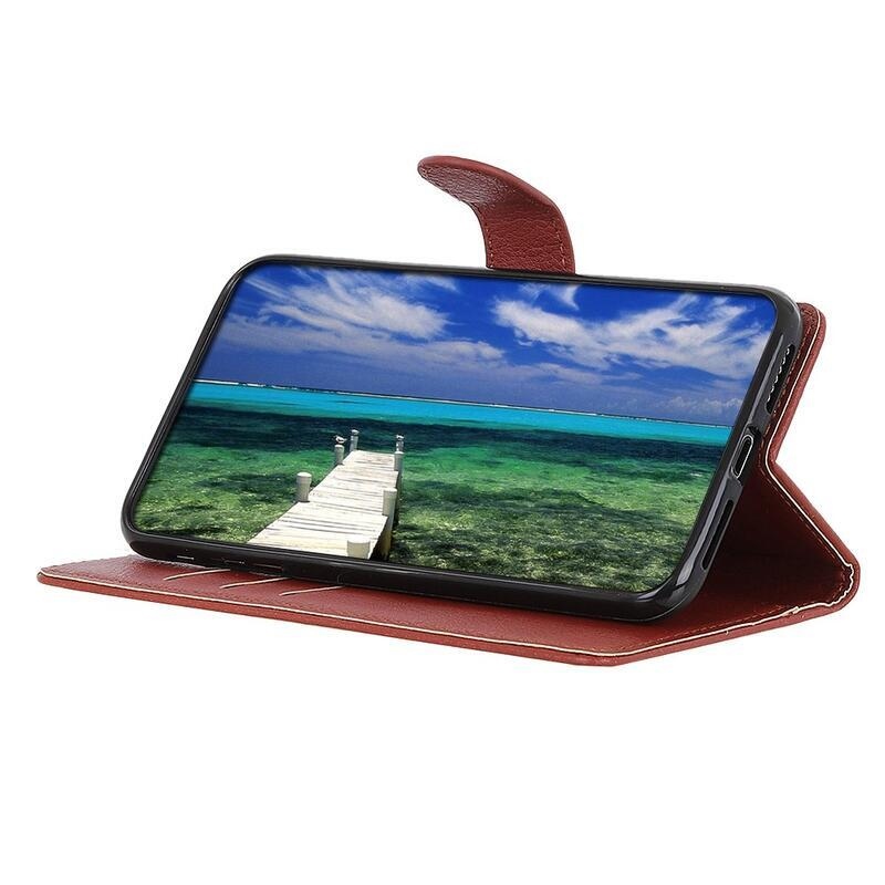 Litchi PU kožené peňaženkové púzdro pre mobil Realme 8/8 Pro - hnedé