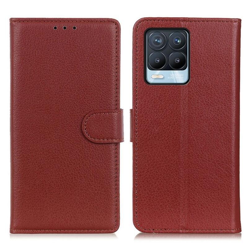 Litchi PU kožené peňaženkové púzdro pre mobil Realme 8/8 Pro - hnedé