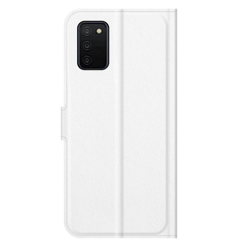 Litchi PU kožené peněženkové púzdro pre mobil Samsung Galaxy A03s (166.6 x 75.9 x 9.1mm) - biele