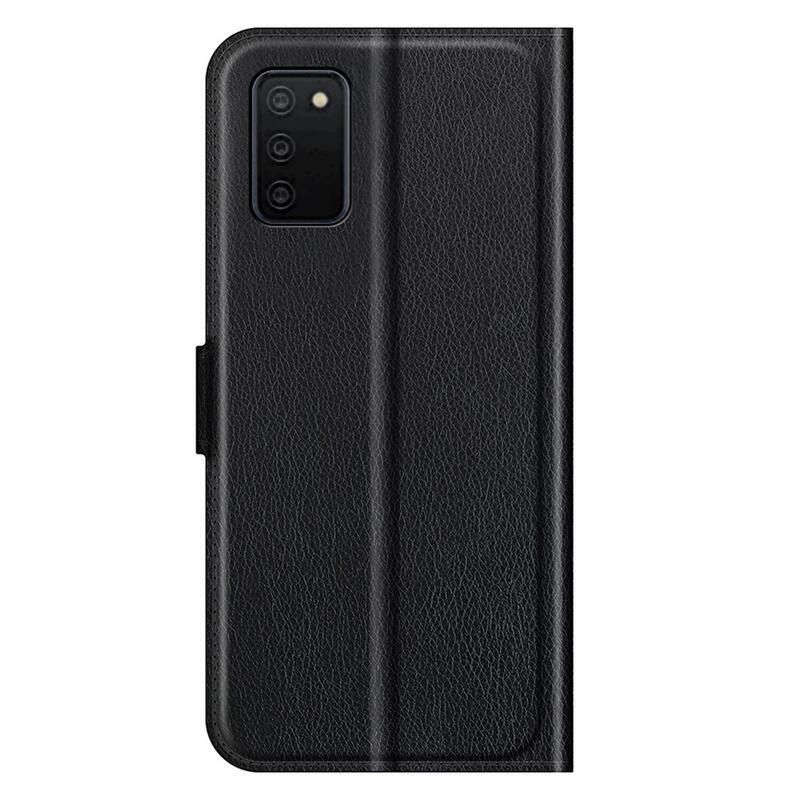 Litchi PU kožené peněženkové púzdro pre mobil Samsung Galaxy A03s (166.6 x 75.9 x 9.1mm) - čierne