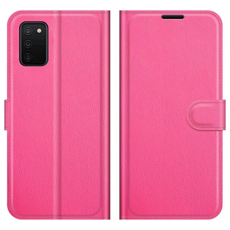 Litchi PU kožené peněženkové púzdro pre mobil Samsung Galaxy A03s (166.6 x 75.9 x 9.1mm) - rose