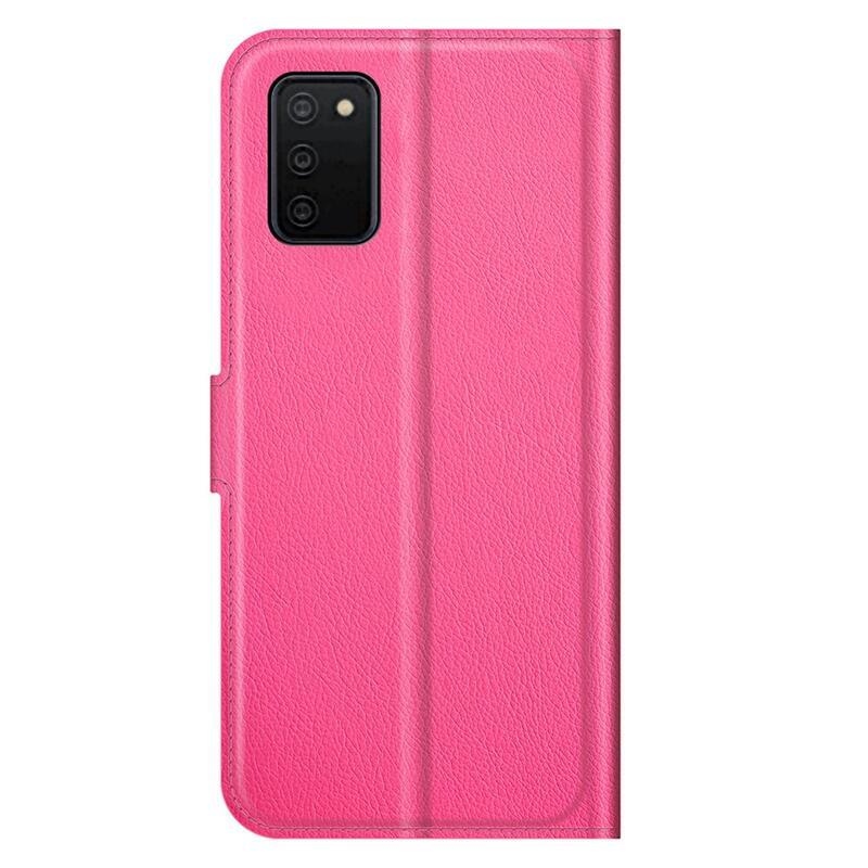 Litchi PU kožené peněženkové púzdro pre mobil Samsung Galaxy A03s (166.6 x 75.9 x 9.1mm) - rose